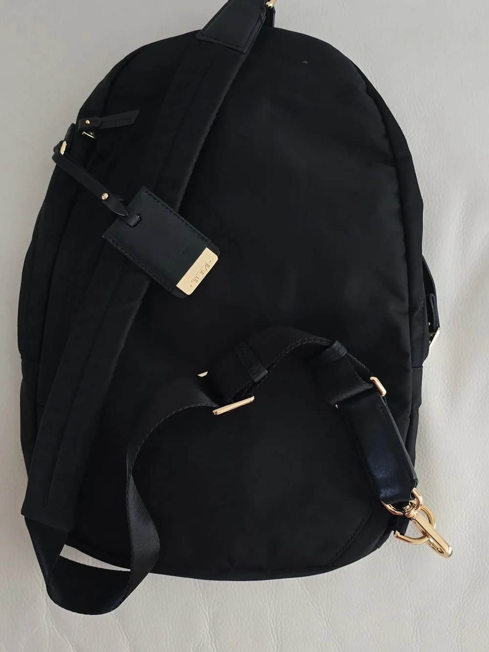 TUMI Voyageur Nadia Convertible Backpack Sling Bag Black Nylon Gold Hardware EX